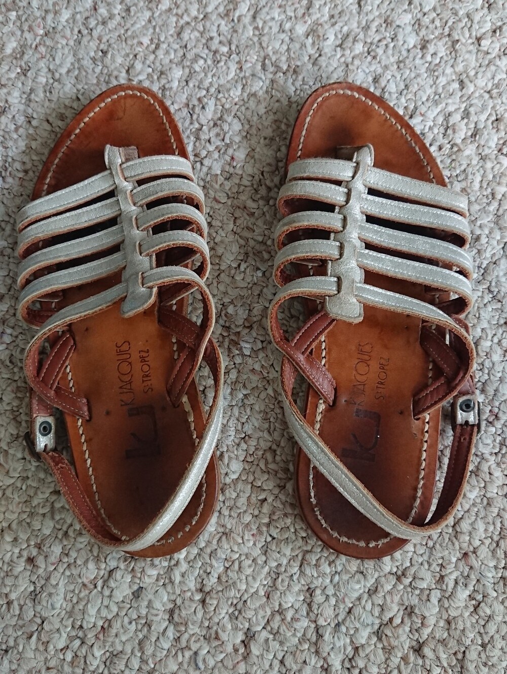 K. JACQUES ST TROPEZ Homere metallic silver leather sandals